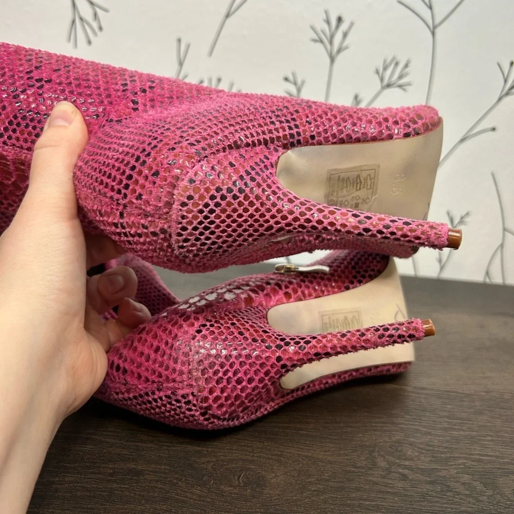 Azalea Wang Pink Python Thigh High Boots